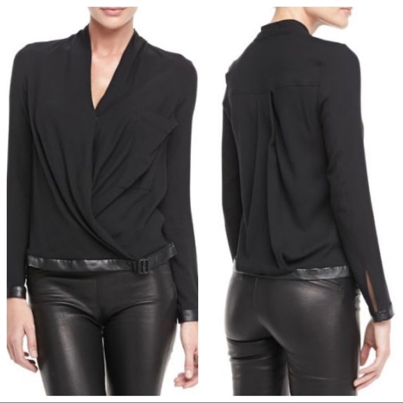SOLD🥂 HELMUT LANG Morse Leather Trim Faux Wrap Top NWT - Picture 2 of 16